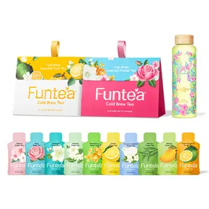 Cold Brew Fruit & Flower Tea 2 Boxes (10 Packs Each, 3g-4g Per Pack, 10 Flavors) with Free 550ml/18.6oz Color-Changing Bottle, Real Fruit, Flower & Whole Leaf Tea, Summervibes