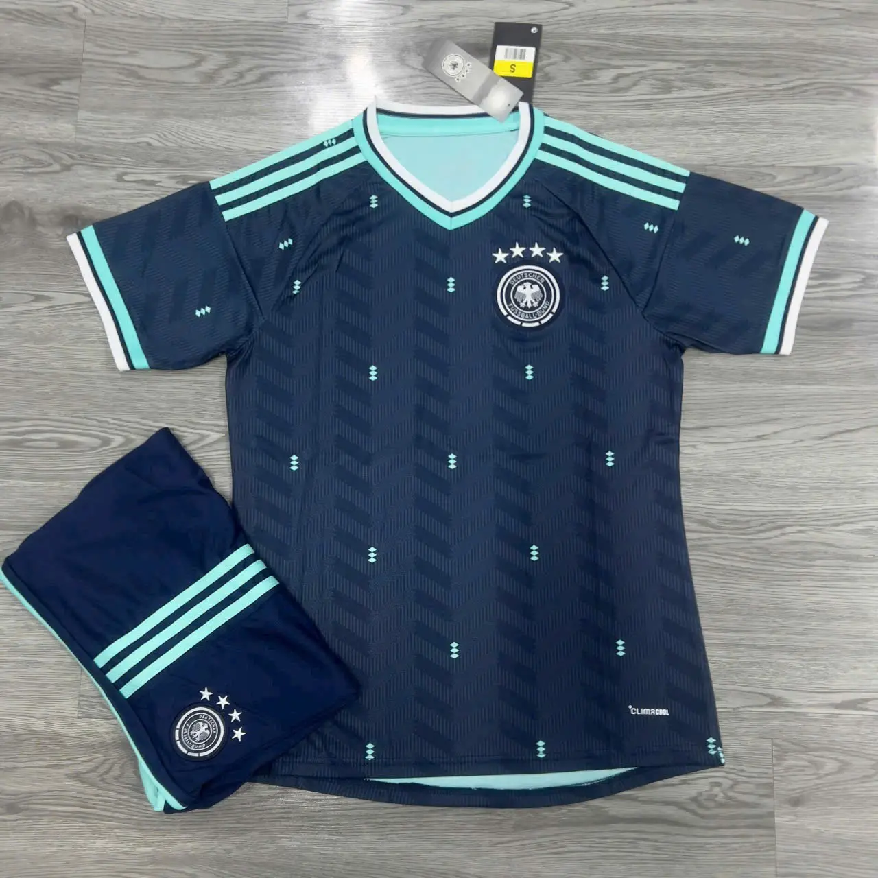 Breathable Sports Soccer Jersey and Shorts Combo - Navy Blue European Style Football Kit (Custom name and number)