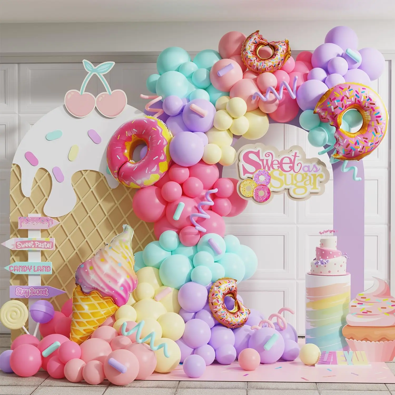 159PCS Pastel Donut Balloon Garland Kit Candyland Birthday Party Decorations
