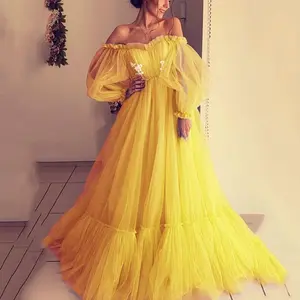 2026 Latest European and American women's fashion: Wish off-shoulder mesh long wedding dress with a large hem, new style