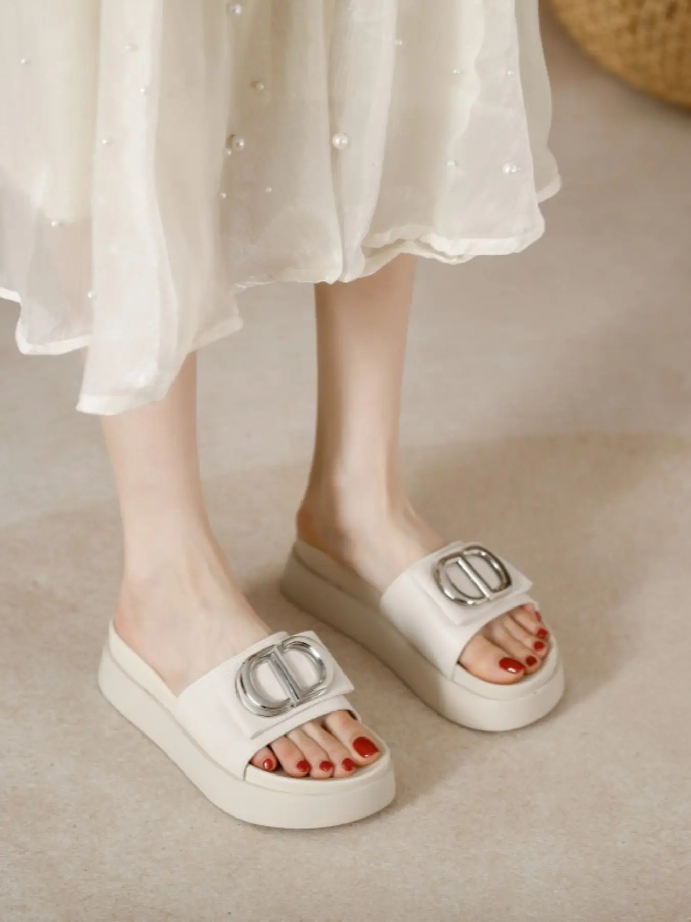 Women's Chunky Heel Sandals, Waterproof Platform High Heels, Adjustable Velcro Beach Shoes, Fashionable Outdoor Slippers