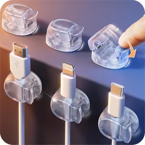 Cable Clips, 6Pack Dual Spring Cord Organizer with Clasp Lock, [Max Stability] Desk Cable Management, Adhesive Phone Charging Wire Holder for Nightstand/Car/Wall, Office Accessories Decor
