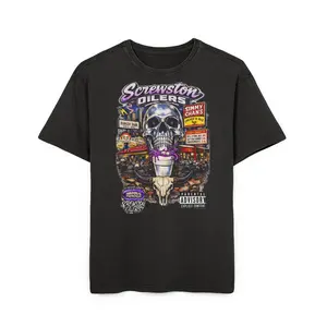 Screwston Oilers Skull Graphic Tee — Vintage Acid-Wash Oversized Shirt