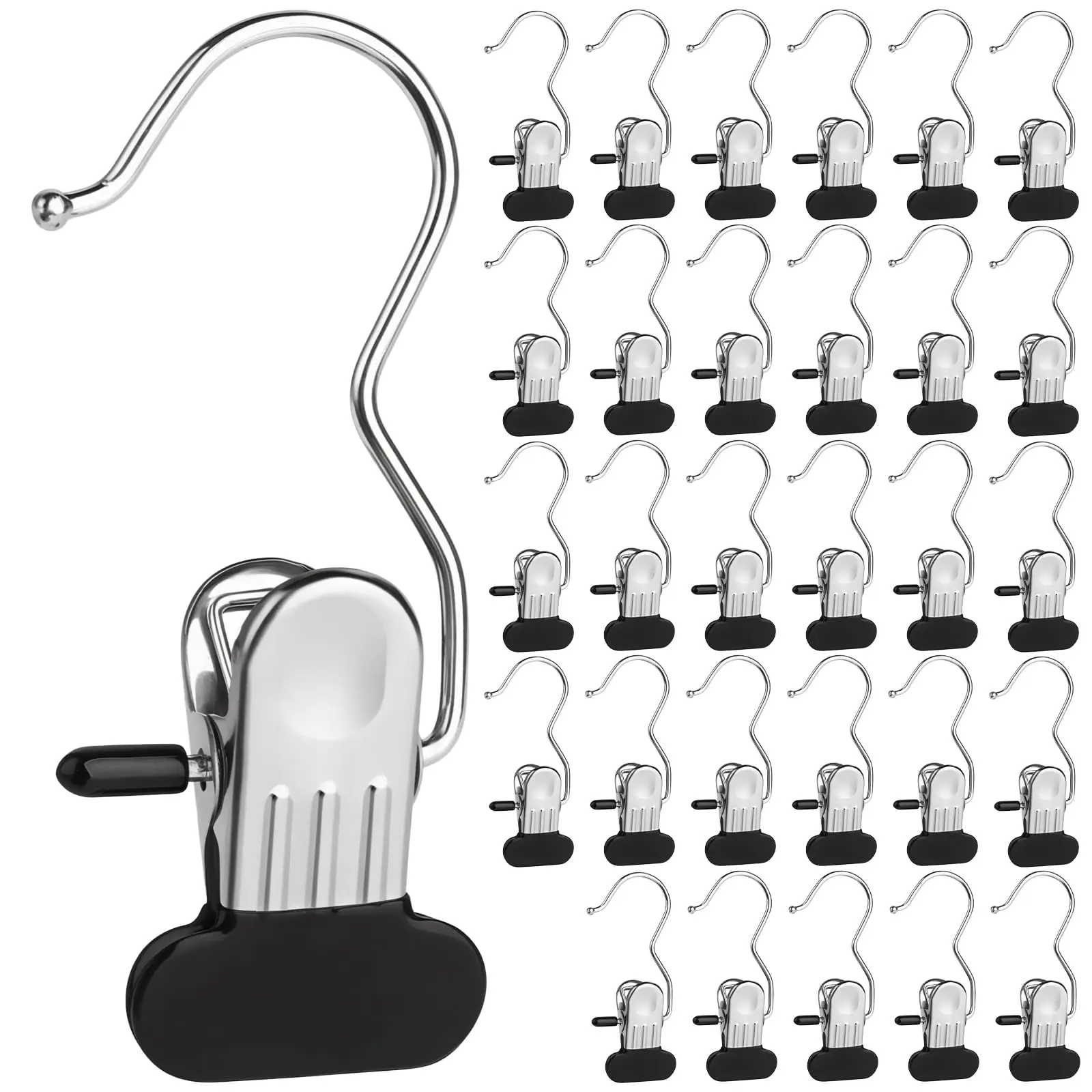 30 Pack Heavy-Duty Stainless Steel Boot Hangers - Adjustable Rotatable Clips, Waterproof Laundry Hooks Clips, Home Organizers for Hanging Tall Boots, Drying Towels Outdoors (Silver)