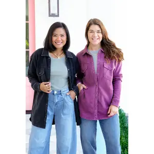 Long Sleeve Snap Button Shacket with Pockets