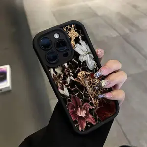 Elegant Cheetah Lily Floral TPU Case for iPhone 17Pro Max 16 15 14 13 Pro 12 11 Xs Max High Aesthetic Silicone Full Body Protection Retro Design