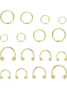 16Pcs 16G Helix Tragus Hoop Earrings Surgical Steel Segment Clicker Hinged Nose Rings Hoop Silver/Gold Horseshoe Lip Eyebrow Conch Septum Piercing Jewellery Body Piercing Jewelry 6/8/10/12MM