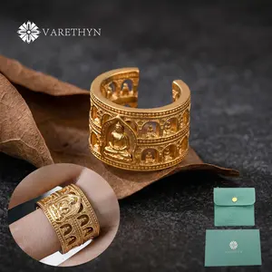 Sacred Temple Buddha Ring Vintage gold-plated Open Cuff Ring with Mindful Zen Aesthetic Spiritual Cuff Ring for Calm Energy Unisexed Ring