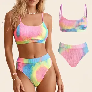CUPSHE Women's Bikini Set Two Piece Swimsuits Stylish Beachwear High Waisted Scoop Neck Spaghetti Adjustable Straps Textured Swimwear(XS-XXL) Bathing Suits Bathing suit #SummerVibes