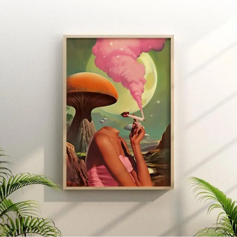 Retro Surreal Art, Mushroom Art, Egoless , Cannabis Poster, Vintage Wall Print, weed poster, Trippy Wall Art, Retro Wall Art, 60s wall art, Dorm Decor (Frame Not Included)