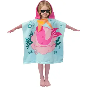 L-NG030  Hooded Kids Beach Towels - Toddler Bath Towel Girls Boys Swim Cover-ups for Ages 1 to 6 Kids Pool Towels Quick Dry Lightweight Soft Microfiber Poncho Towel 24x23 (Mermaid Seashell)