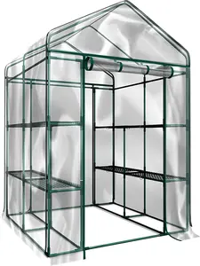 56” x 56” x 76” Walk-In Greenhouse for Outdoors, Heavy Duty Indoor Outdoor Greenhouse with 8 Shelves & Clear PVC Cover, Easy Assembly