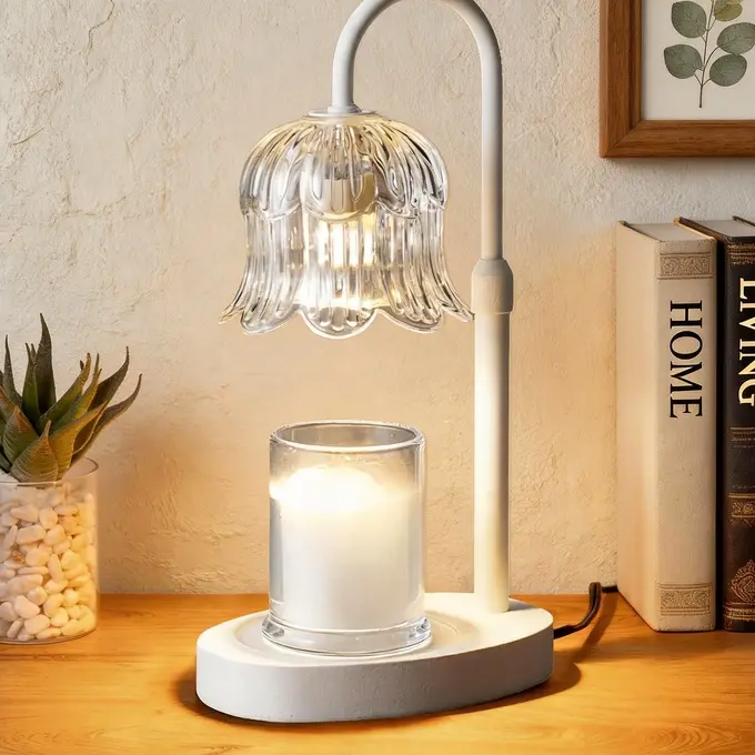 White Flower Candle Warmer Lamp with Timer, Electric Wax Lamp Home Decor, Birthday Gift for Women