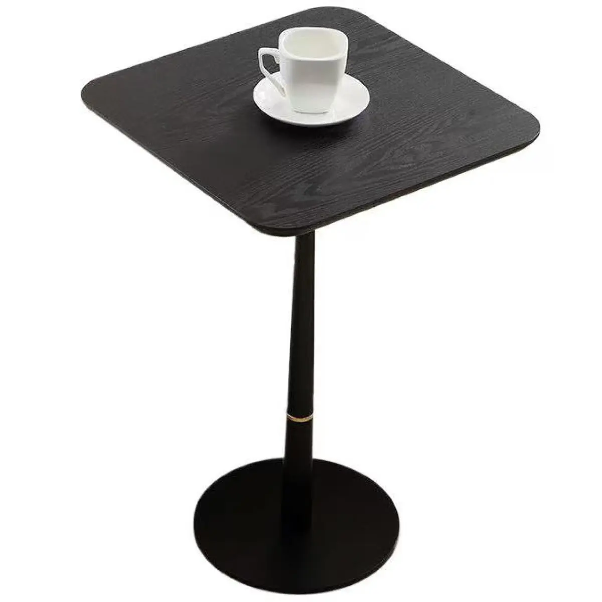 Black Square Modern Coffee Table with MDF Panel & Metal Feet Gold Decorative Ring Waterproof Wear-Resistant Matte Finish 15.74"D x 23.77"H Side Table for Living Room Lounge Sofa Corner