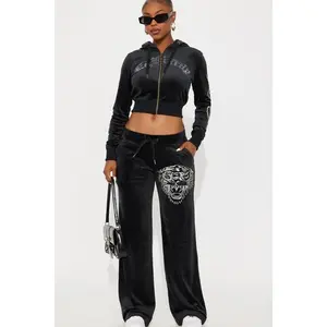 Ed Hardy Silver Tiger Velour Pant Set - Black 4