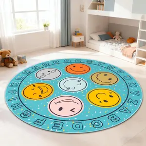 ABC Alphabet Rug for , Classroom Playmat 6ft Non-Slip Circle Rugs for playroom, Round Area Rug for Elementary Classroom, Play Carpet for Boys Girls Bedrooms Playroom, Rugs,Blue