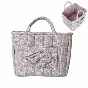 Spring vibe essential: “Spring Flowers” square quilted floral storage basket—gentle yet practical