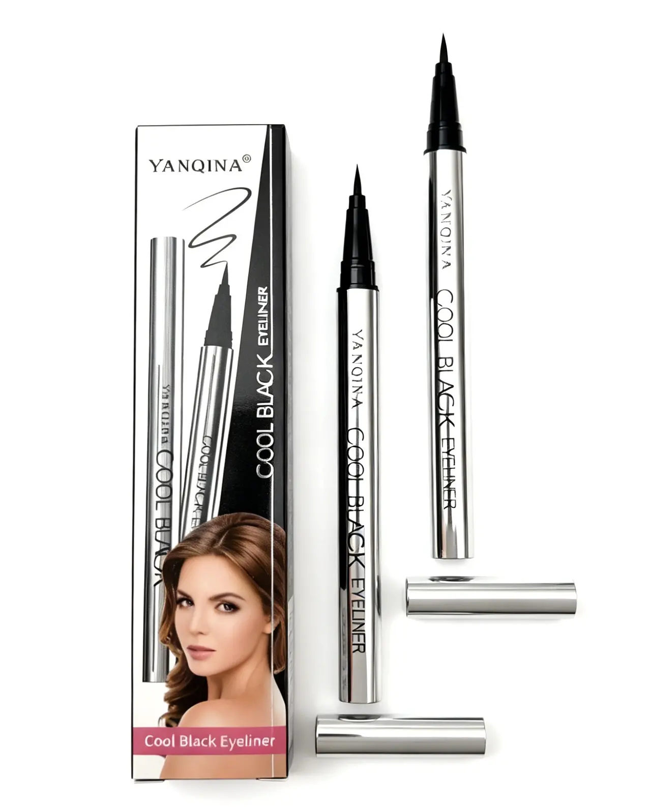 Yanqina Cool Black Liquid Eyeliner Pen 2PCS Multi-Pack, 24-Hour Waterproof Cosmetic, Ultra-Creamy Lightweight Formula, Silky Smooth Texture, Long-Lasting Wear for Party Style Eye Makeup
