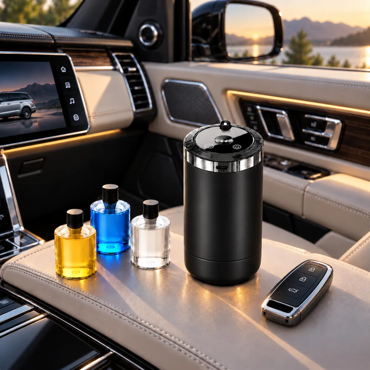 Rechargeable Smart Car Air Freshener Diffuser with Star Light LED Ambient Light, 5 Spray Modes, Long-Lasting Ocean Cologne Scent for Vehicle Decor & Gifting