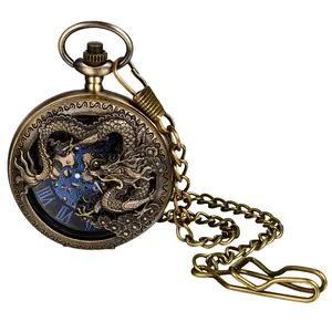 OIDEA Automatic Mechanical Pocket Watch Hollow Engraved Dragon Case Vintage Fob Watch Unisex