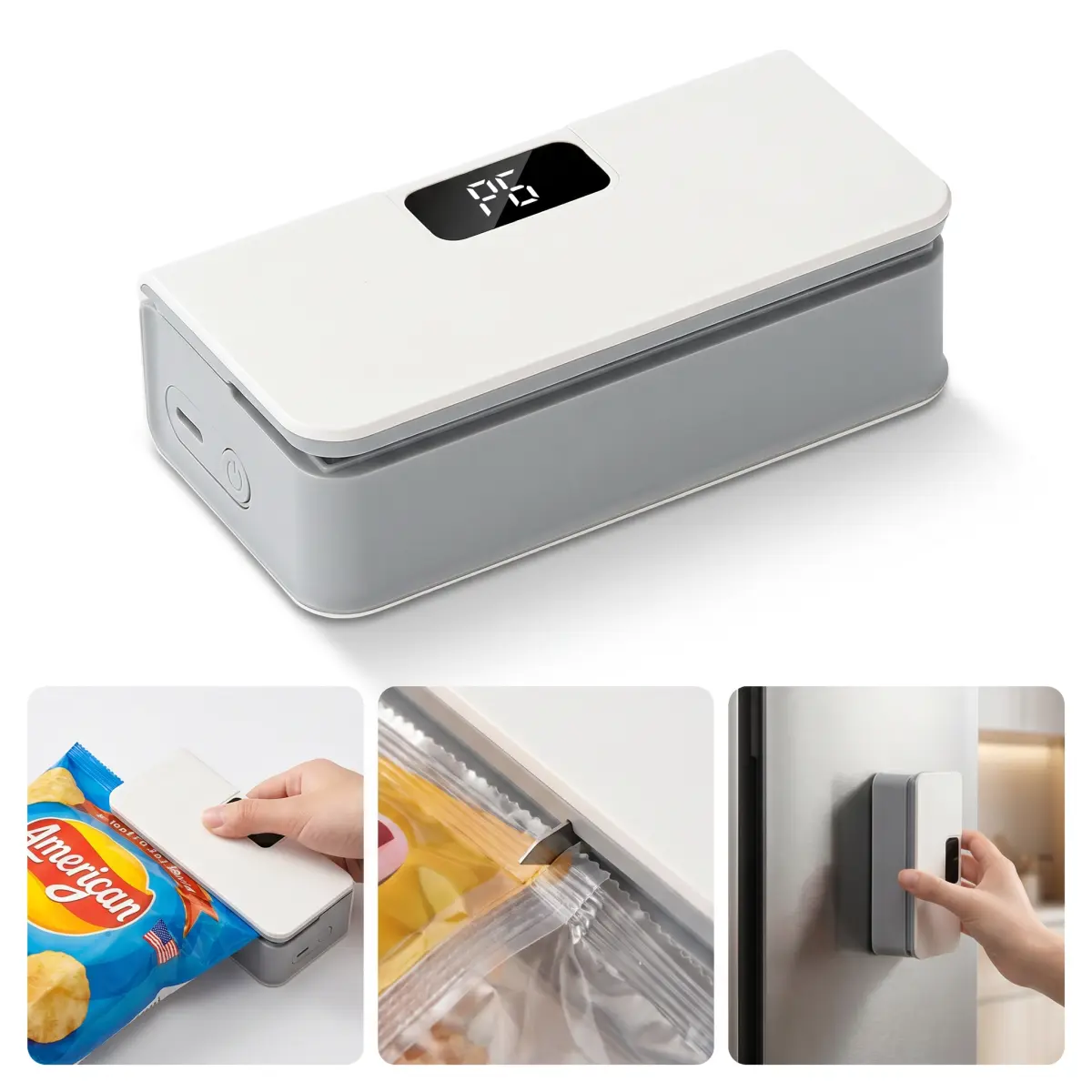 Rechargeable Mini Bag Sealer, 6 Adjustable Gears Heat Sealer & Cutter with LED Power Display, Portable Handheld Resealer for Chips, Snacks and Mylar Bags, Available in Blue & White