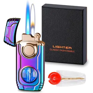 Lighter, Cool Mecha Dual Lighter, Refillable Butane Lighter with Gas Window, Windproof Jet and Soft, Great Gifts for Men(Butane)-Ice