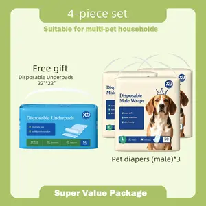 X9 Disposable Male Dog Diapers with 3 Free Disposable Underpads - Absorbent Liner Nappies, Double-Layer Leak-Proof, Moisture Indicator, Skin-Friendly Non-Woven Fabric, Dynamic Bare Waist Fit, for Incontinence & Urination Issues