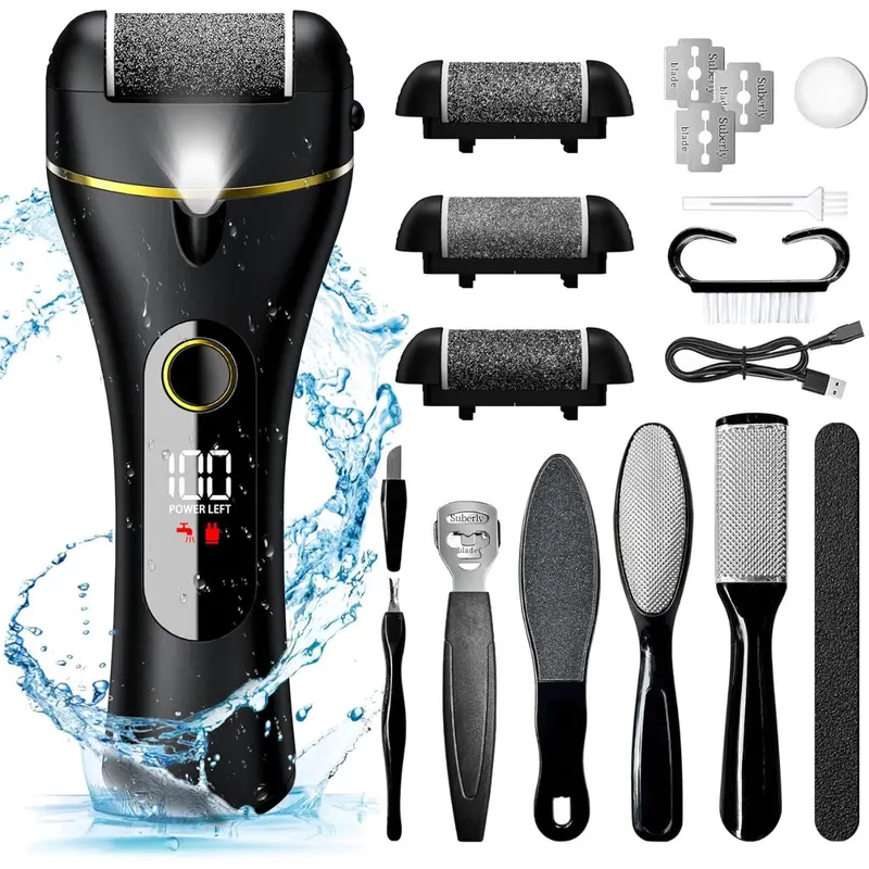 Electric Foot Callus Remover - Rechargeable Pedicure Kit with 16 in 1 Tool, 3 Rollers & 2 Speeds for Effective Foot Care