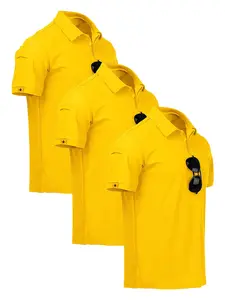 ZITY 3 Pack Mens Yellow Polo Shirts Short Sleeve Sports Golf Tennis T-Shirts Dry Fit Active Fitted Design Activewear Performance Material Polyester Spandex
