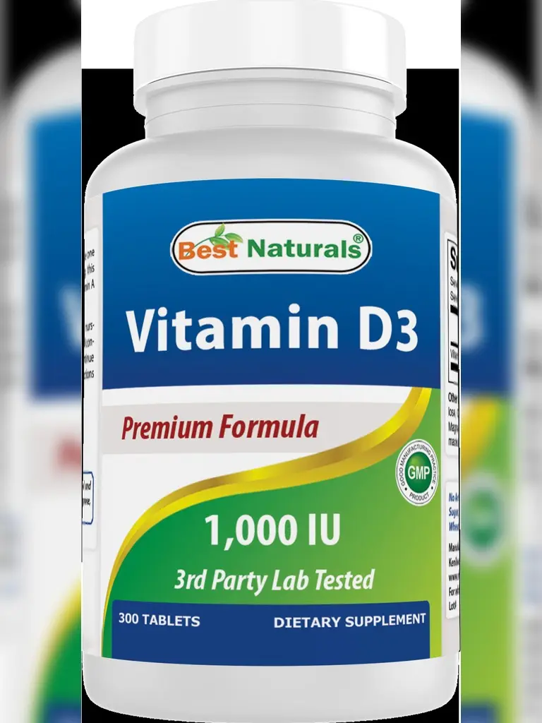 Best Naturals Vitamin D3 1000 IU – 300 Tablets – Made in USA, Non-GMO, Gluten Free, No Artificial Color, Flavor or Preservatives – Dietary Supplement