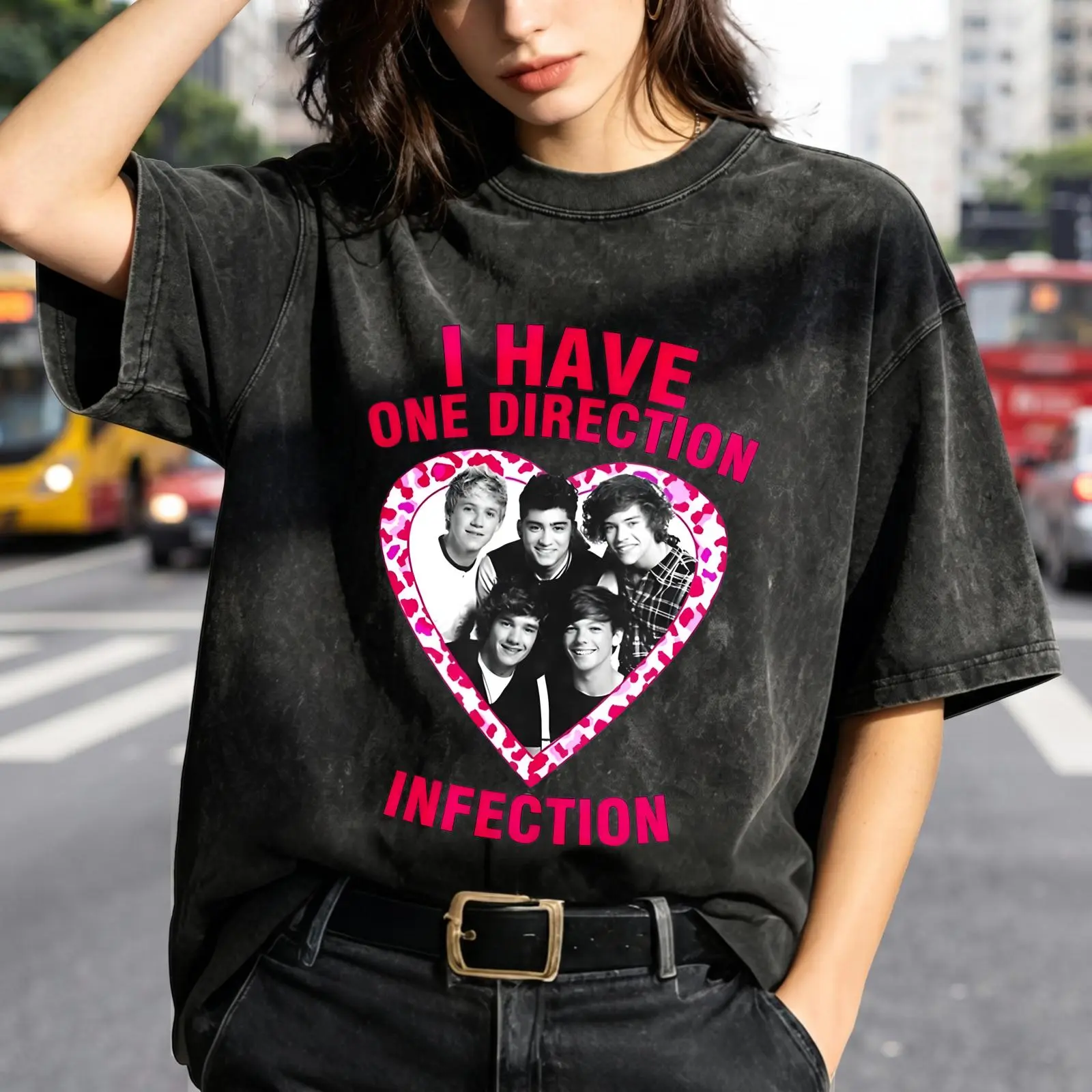 One Direction Infection Women's Vintage Washed T-Shirt I Have One Direction Infection Oversized Graphic Tee Outdoor Casual Short Sleeve