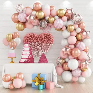 Gold Pink Balloon Garland Arch Kit,82pc Pink Latex Balloon Decoration Star Foil Balloon,Birthday Wedding Party Confetti Balloon Decoration