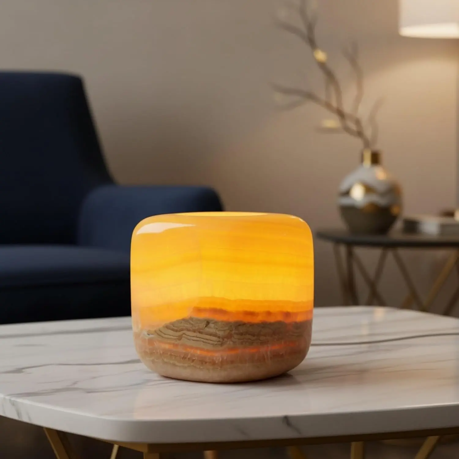Marmor Amber Jade Natural Marble Table Lamp, Rechargeable Cordless Touch Night Light, 3-Level Dimming, 40-Minute Auto-Off Timer, USB-C Portable Bedside Lamp, Warm Ambient Light