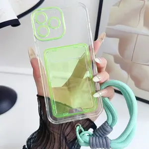 Clear Phone Case with Card Slot & Lanyard, 1 Count Anti-fingerprint & Anti-sweat Phone Protective Cover, Phone Accessories Compatible with iPhone