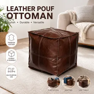 Dauhor 15.7-inch square ottoman cover needs to be filled, an artificial leather storage DIY ottoman with a zipper, scratch-resistant and easy to clean. Suitable for living rooms and bedrooms. Can store clothes and blankets. Home decor sofa furniture.