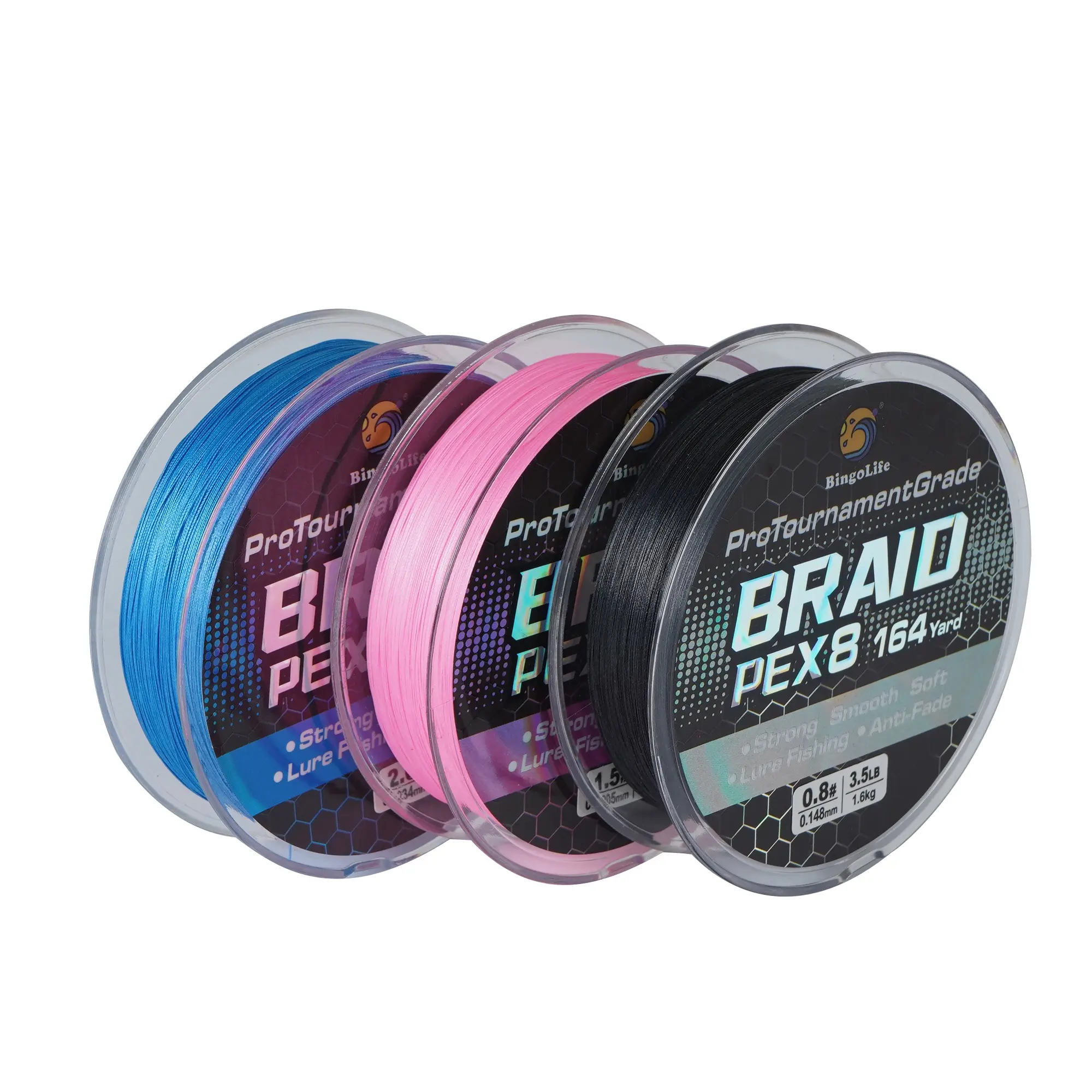 Bingolife ProTournamentGrade Anti-Fade PEX8 Braid Line Lure Fishing Black/Pink/Blue 164 yard