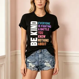 "Be Kind" Inspirational Quote T-Shirt - Positive Message Letter Print Statement Top - Casual Daily Wear Summer Aesthetic Apparel - Soft Breathable Graphic Shirt - Unique Professional Detail Crew Neck Tee