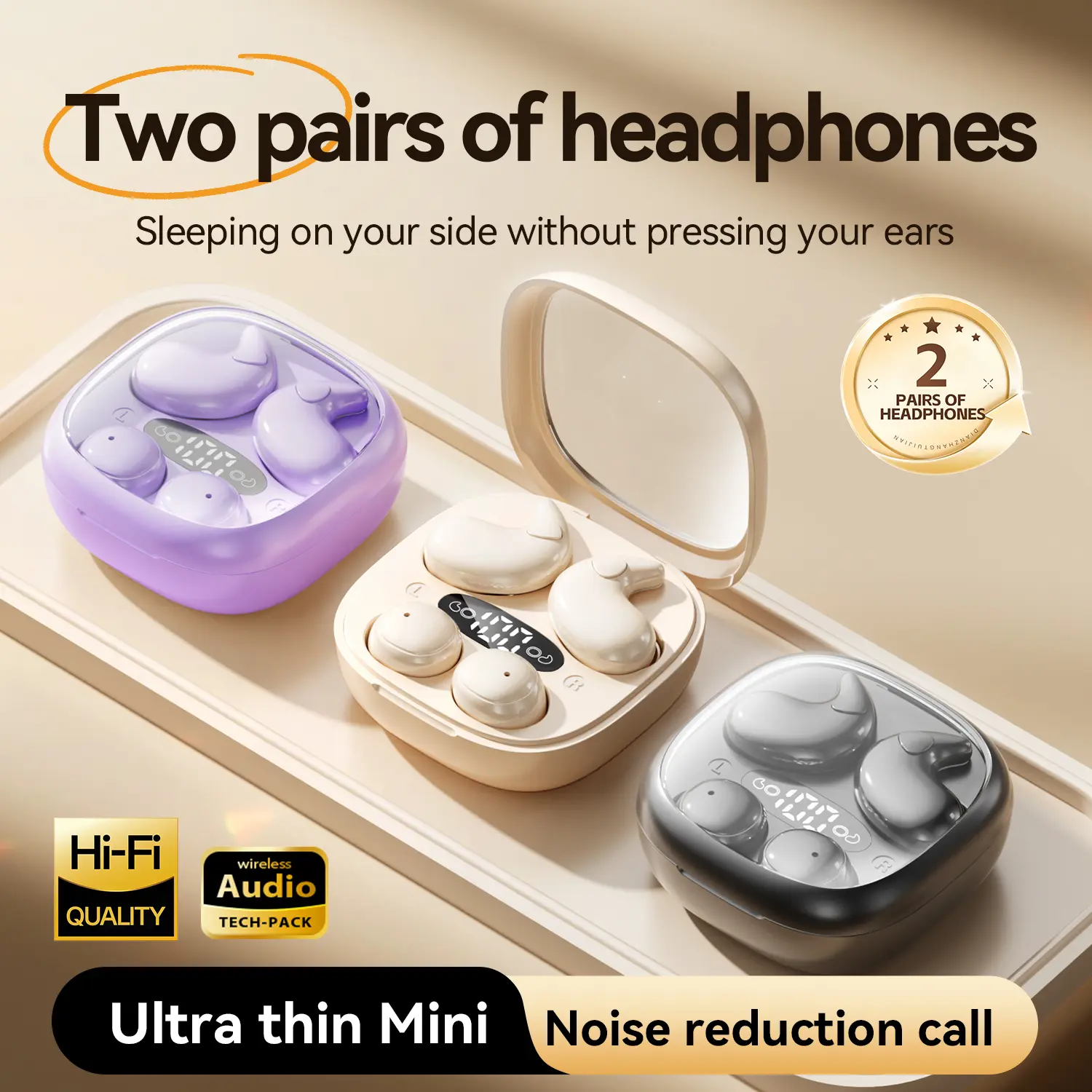 CHENRUIDA M126 Wireless Bluetooth Earbuds (2 Pairs Sleep Headphones Set) - Tiny Invisible Earbuds, 360° Surround Sound, Long Playtime, Noise Isolation, Hi-Fi Quality, Ultra-Thin, Waterproof, Headset, In Ear