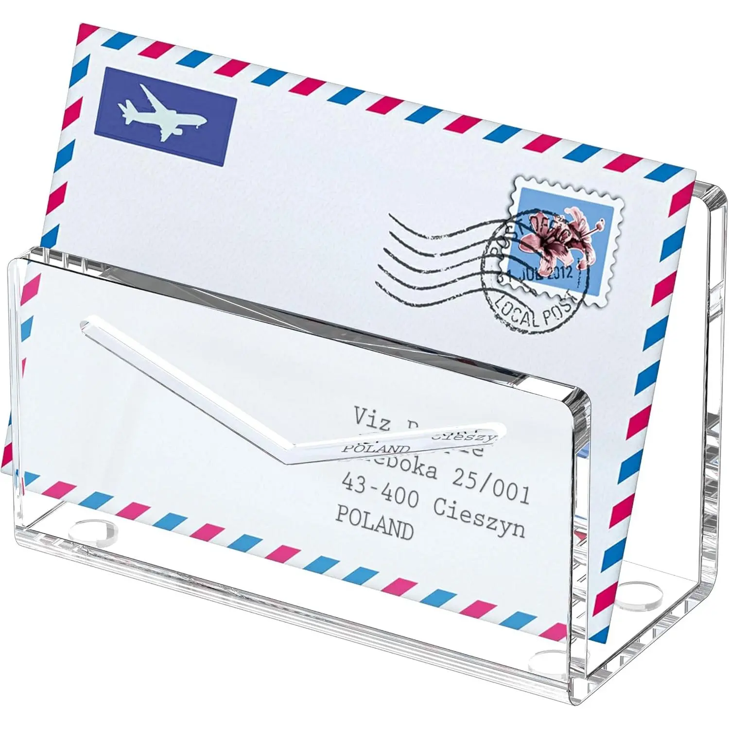 Acrylic mail holder, clear acrylic file letter organizer, vertical envelope mail holder for desk, lightweight countertop bill holding sorter, letter invoice stand for home office school
