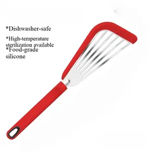 Kitchen Anti-Scald Fry Pan Turner, High Heat Resistant Fish Frying Spatula, Stainless Steel Non-Stick Flipper, Silicone Butterfly Spoon
