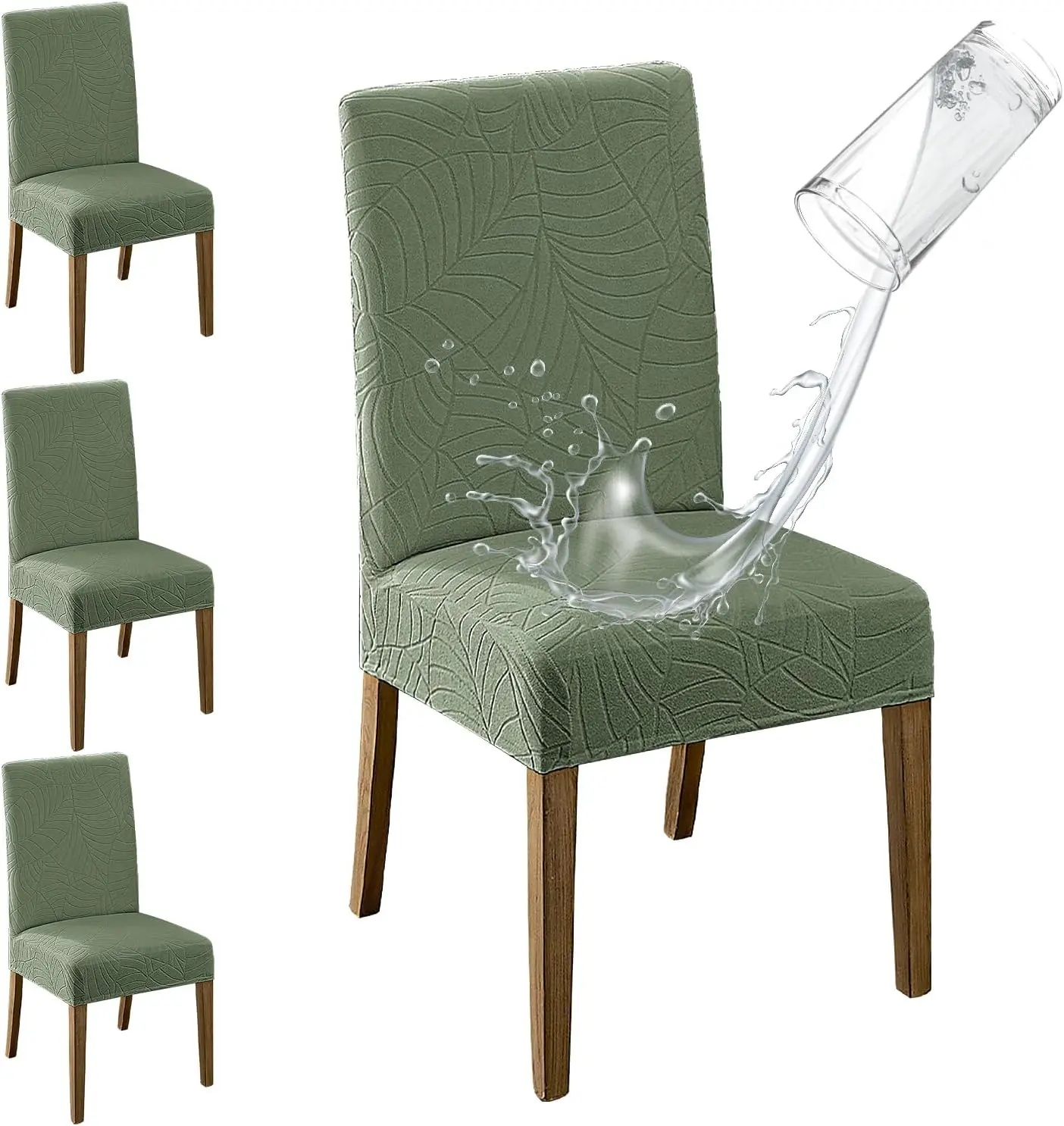 100% Waterproof Dining Room Chair Covers Set of 4, Fit Stretch Parson Chairs Slipcovers Removable Washable Chair Seat Protectors for Home,, Banquet (Green)