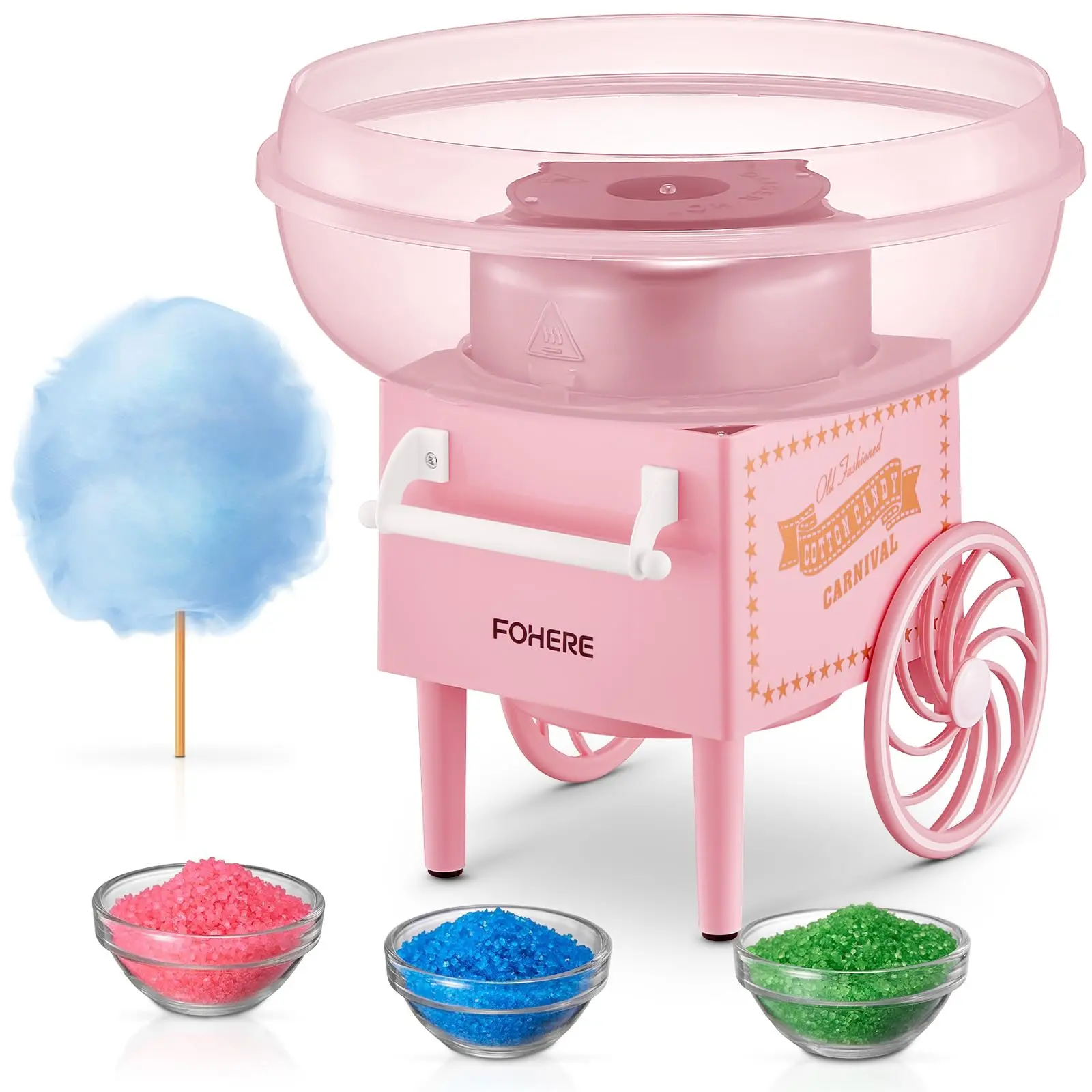 FOHERE Cotton Candy Machine for Kids, Electric Cotton Candy Maker with Scoop & 10 Cones, Countertop Candy Floss Machine for Birthday Parties, Family Events & Home Use, Pink