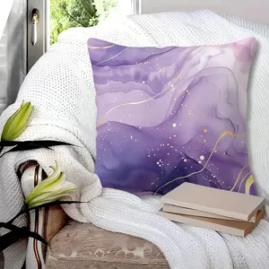 Purple Gold Fluid Art Throw Pillow with Insert, 45cm Square Zipper Closure, Lavender to Violet Gradient Fluid Art Blending, Soft Comfortable, Bedroom Sofa Decor Cushion, Modern Luxury Style Home Decor