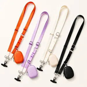 Unisex Plus Size Crossbody Phone Lanyard with Mini Wallet Pouch Hands-Free Adjustable Phone Strap for Dog Walking Errands Travel Concerts