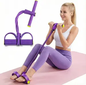 Multifunction Fitness 4-Tubes Pedal Resistance Bands with Handles, Pull up Assistance, Yoga Accessories, Natural Rubber Ankle Puller Sit-up Exercise, Multifunction Fitness, Home Gym Equipment