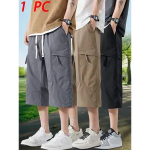 Men's Cargo Shorts with Multiple Pockets - Khaki/Black/Grey Breathable Elastic Drawstring Waist Casual Outdoor Shorts for Hiking, Beach, Streetwear & Summer Activities