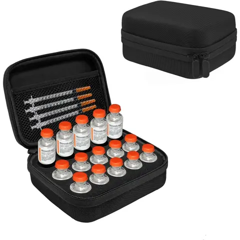 15-Slot Insulin Vial Fridge Organiser for Diabetics - Multilayer Storage Box with Elastic Mesh Bag, Compact Durable Case for Standard 10ml U-100 & Short 10ml Insulin Vials (Only Case)