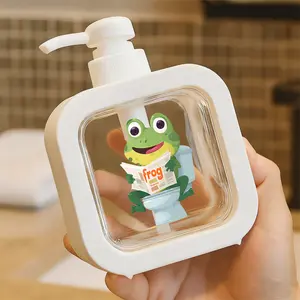 Creative Bathroom Dispenser with Hand Pump - Whimsical Green Frog on Light Blue Toilet, Happy Expression & Newspaper, Unique Whimsical Design for Soap, Lotion