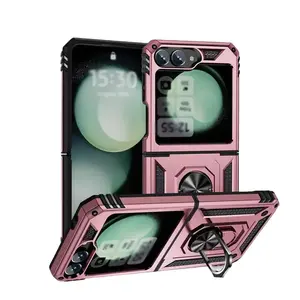 Armor Hard Case with Sliding Window & Aluminum Alloy Stand for Samsung Z Flip 3 4 5 6 7, Samsung Z Fold 3 4 5 6 7 & Motorola Razr 40 50 60 Ultra Plus, Military Grade Drop-Proof Shockproof Outdoor Protective Heavy Duty Phone Case Cover