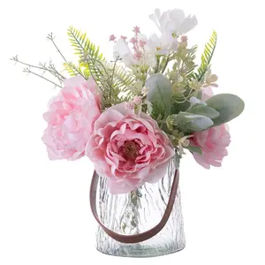 Kirifly Artificial Flower Vase Simulated Peony Silk Centerpiece Decoration, Glass, Elegant Home Decor, Perfect for Living Room and Bedroom